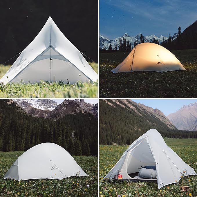 Naturehike 1-2 People Cloud up UL Tent, Rainproof PU1500mm & Windproof Upgrade Ultralight Tents,2.3lbs/2.68lbs, for Cycle Camping,Backpacking,Hiking,Self-Standing, Construction
