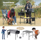 REDCAMP Folding Portable Grill Table with Sink for Outside, Lightweight Aluminum Metal Grill Stand Picnic Table for Camping Cooking BBQ RV Picnic, 2 Heights Adjustable,Black 36"x20"