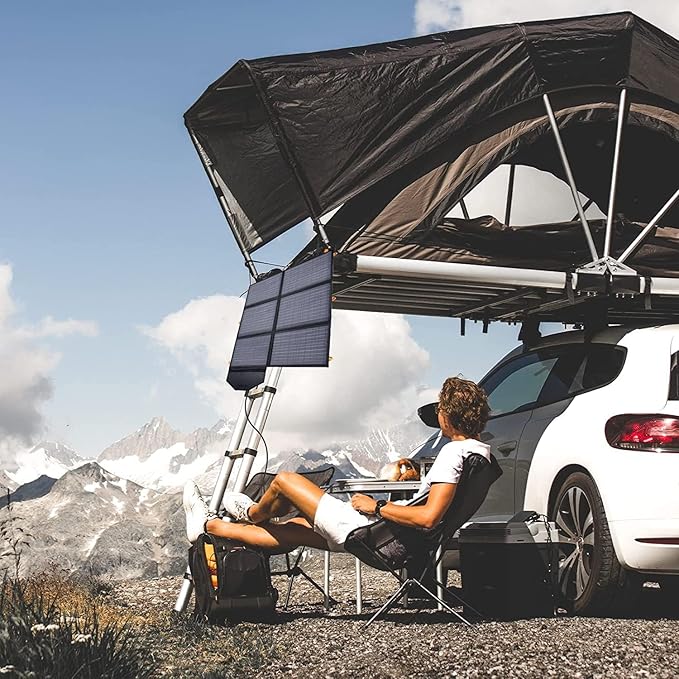 60W Portable Solar Panel for Power Station, 24% High Efficiency Foldable Solar Charger with QC3.0 USB-A PD3.0 DC Output, IP67 Waterproof Solar Panels for Camping RV, Power Outage (Without Generator)