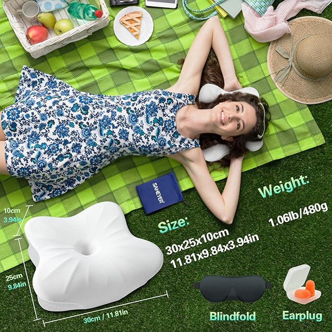 SAHEYER Memory Foam Camping Pillow, Travel Pillows for Sleeping, Neck Support Camping Gear Accessories - Small Pillow Travel Essentials for Sleeping, Backpacking, Hammock, White