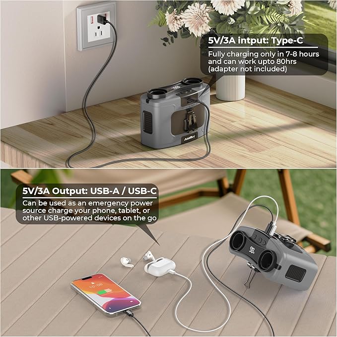 Portable Waist Fan, 20000mAh Battery Operated, Clip On Belt & Rechargeable, 10 Speeds 16000RPM Strong Airflow, Max 40H Working Time, Personal Shirt Fan for Outdoor Jobsite Camping Travel