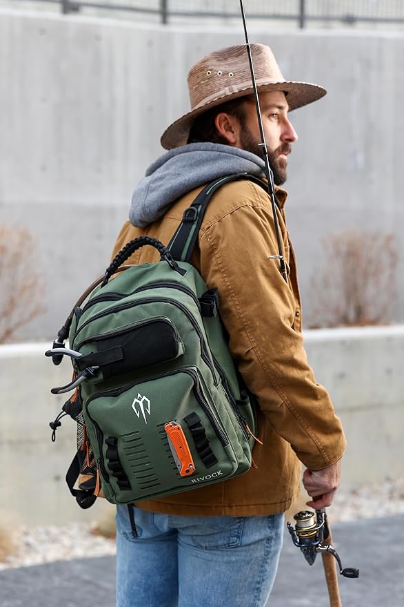 Fishing Tackle Backpack with Rod Holder 2 Tackle Boxes, Hydration Bladder - Insulated Cooler Pocket, 35L Camping Hiking Storage Bag, Fishing Gear and Equipment