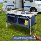 Camping Table, Folding Camping Table with Storage, Portable, Lightweight, 3 Height Adjustable Aluminum Outdoor Table for BBQ, Picnic, Camping, Hiking, Beach, and Indoor, Blue