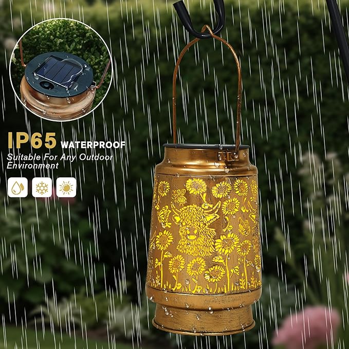 Solar Lanterns Outdoor Waterproof Decoration, Highland Cow Garden Decor Hanging Lantern Lights, Birthday Gifts for Women, Led Decorative Outside Light, for Yard, Patio, Porch,Pathway, Table, Trees