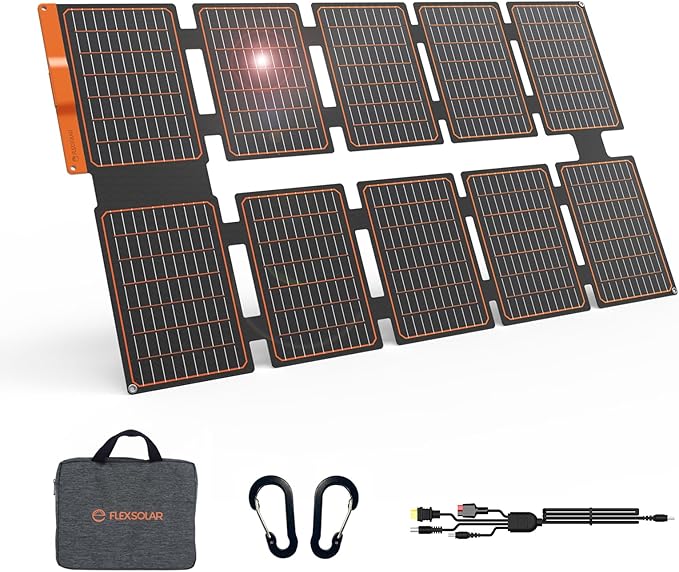 FlexSolar 100W Portable Solar Panels Chargers with PD3.0 USB-C,QC3.0 USB-A and DC Outputs Foldable IP67 Waterproof Power Emergency Camping for Small Power Station Generator,Phones, Power Banks