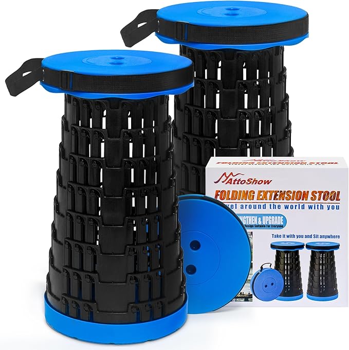 2025 2PCS Upgraded Collapsible Stool Thickened Set, Portable Stool Folding Stools, Foldable Chair for Camping Fishing Hiking BBQ and Outdoor Activities - Max 500lbs (Blue)