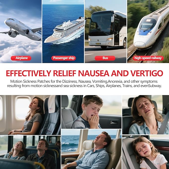 Motion Sickness Patches (28 Count) for Car, Non Drowsy Sea Sickness Patches for Cruise,Nausea Patches for Travel Essentials, for Adults and Kids