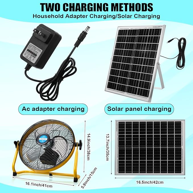 12 Inch Solar Panel Powered Fan, 2 in 1 Solar Panel or AC Charger Powered Fan 12W 9V Portable for Chicken Coop Greenhouse Household Exhaust Camping Travel Outdoor (Yellow)