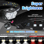 Headlamp,Ultra-Light Bright LED Headlight with White Red Light, Waterproof Motion Sensor Head Lamp,9 Light Modes for Outdoor Camping Fishing Running Working