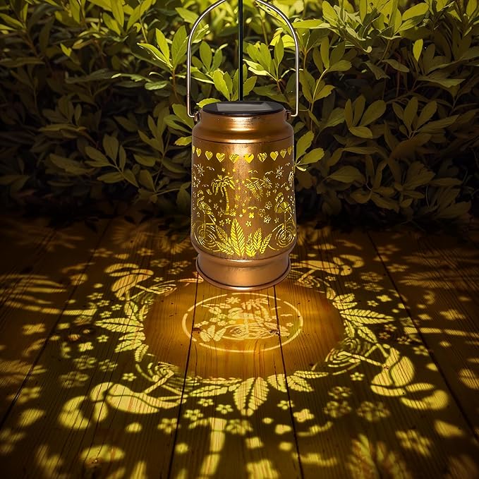 Lawn Social Solar Lanterns Outdoor Waterproof, Flamingos Metal Hanging Solar Lights for Outside, Garden Decor Birthday Gifts for Women Mom Grandma, Outdoor Lantern for Patio Yard Balcony Porch