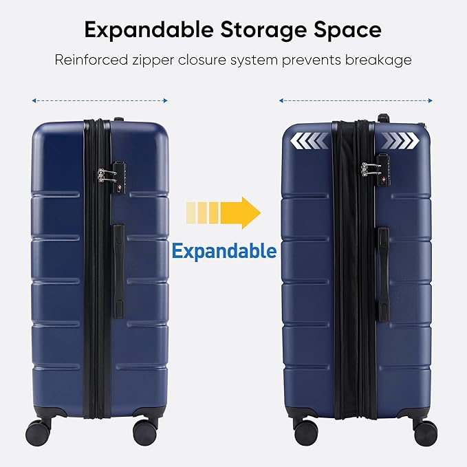 OLIXIS 24 Inch Luggage, Hardside Suitcase with Spinner Wheels, Lightweight ABS Hard Shell Checked Luggage, TSA Approved Lock, Expandable Medium Suitcase for Travel & Business–Blue