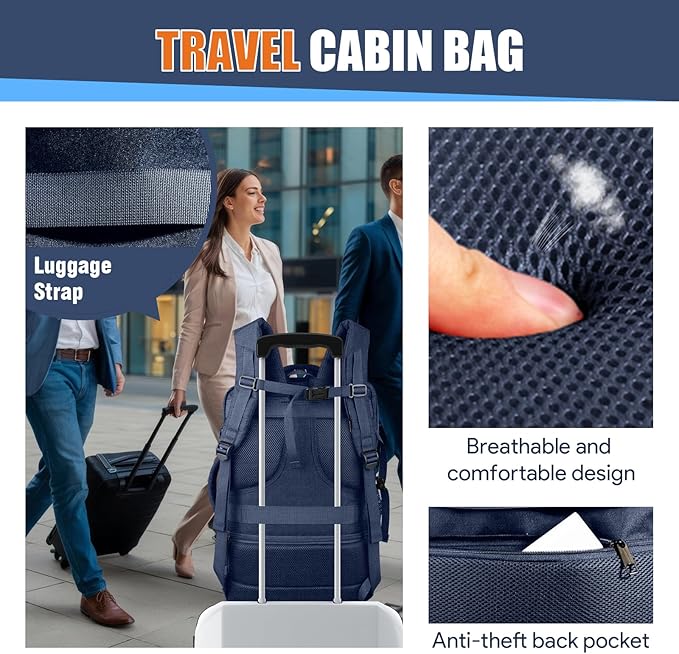 Travel Laptop Backpack, Expandable 40-50L Travel Backpack, 17.3 Inch Carry on Large Luggage TSA Flight Approved Laptop Bag, Multiple Pockets TSA Friendly Water Resistant Business Bag for Men, Blue