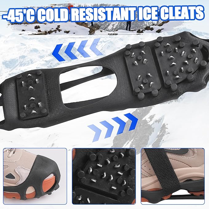 Ice Cleats Snow Traction Cleats for Boots and Shoes 28 Studs Ice Crampons for Walking on Snow and Ice Anti Slip Coershoe Rubber Ice Grippers Slip-on Stretch Footwaer