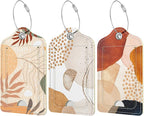 Rimilak 3 Pcs PU Leather Luggage Tags for Suitcase, Travel Cruise Luggage Tag with Privacy Flap, Name ID Label and Metal Loop for Women Men Baggage Handbag School Bag Backpack, Modern Abstract Art