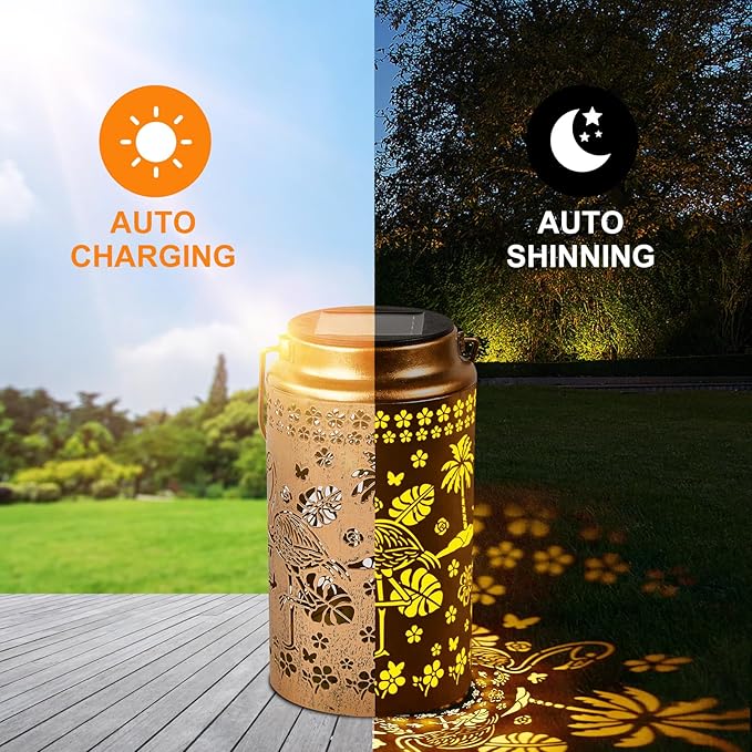 4 Pack Flamingo Solar Lanterns Outdoor Waterproof, Metal Hanging Lights Decorations for Garden Yard Lawn Patio, Flamingo Gifts for Women Mom Grandma Gardener for Mother'Day Christmas