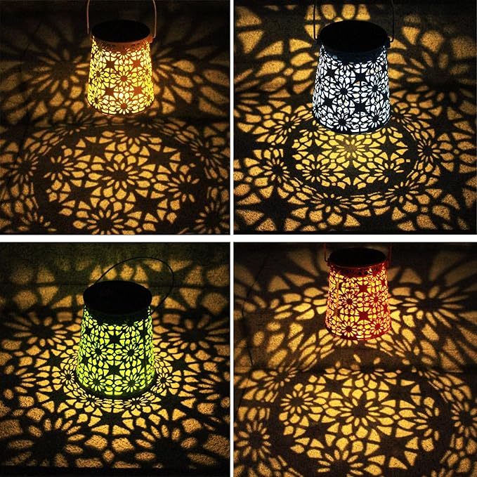 4pack Solar Lanterns Outdoor Waterproof Hanging Lights Gifts for Women Metal Small Decorative LED Lanterns for Yard, Patio, Lawn, Tabletop, Pathway, Landscape, Garden Decor