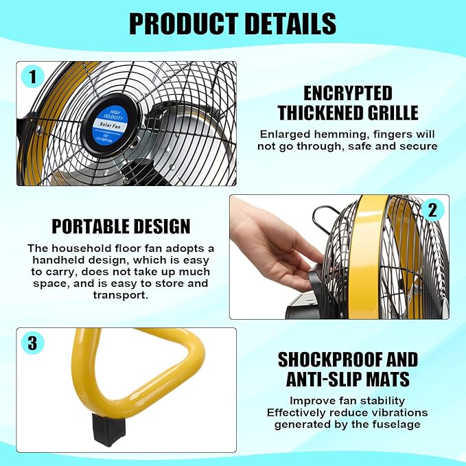 12 Inch Solar Panel Powered Fan, 2 in 1 Solar Panel or AC Charger Powered Fan 12W 9V Portable for Chicken Coop Greenhouse Household Exhaust Camping Travel Outdoor (Yellow)
