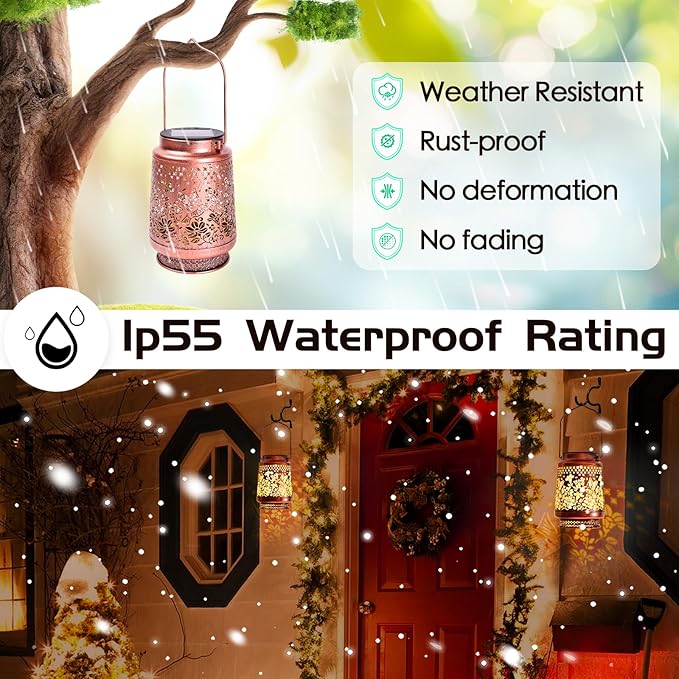 Outdoor Solar Lanterns Hummingbird Decor, Nelyeqwo Waterproof Hanging Solar Lights Gifts for Women Men Metal Lantern Decor for Garden Patio Lawn Porch Backyard Tabletop Pathway Landscape