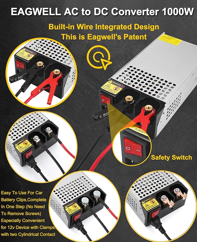 EAGWELL 12V Power Supply 1000W, Universal SMPS 120V AC to 12V DC Converter Switching Power Supply DC Transformer Driver Adapter for Diesel Heater, RV,Pump, LCD Monitor