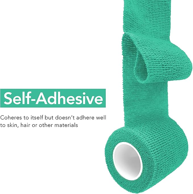RISEN Cohesive Bandage 2” x 5 Yards, 6 Rolls, Self Adherent Wrap Medical Tape, Adhesive Flexible Breathable First Aid Gauze Ideal for Stretch Athletic