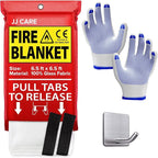 JJ CARE Fire Blanket – (X-Large) 6.5x6.5ft w/Hooks & Gloves, Emergency Fire Blanket for Home & Kitchen, High Heat Resistant Fire Suppression Blankets for Home Safety, Kitchen, Camping