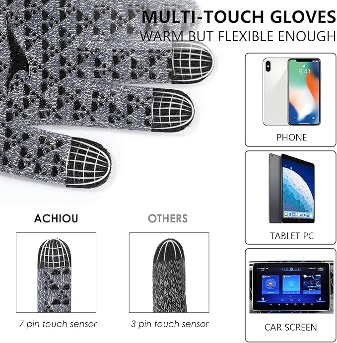 Achiou Winter Gloves, Glove for Men Women, Upgraded Touch Screen Texting Warm Running with Thermal Soft Knit Lining