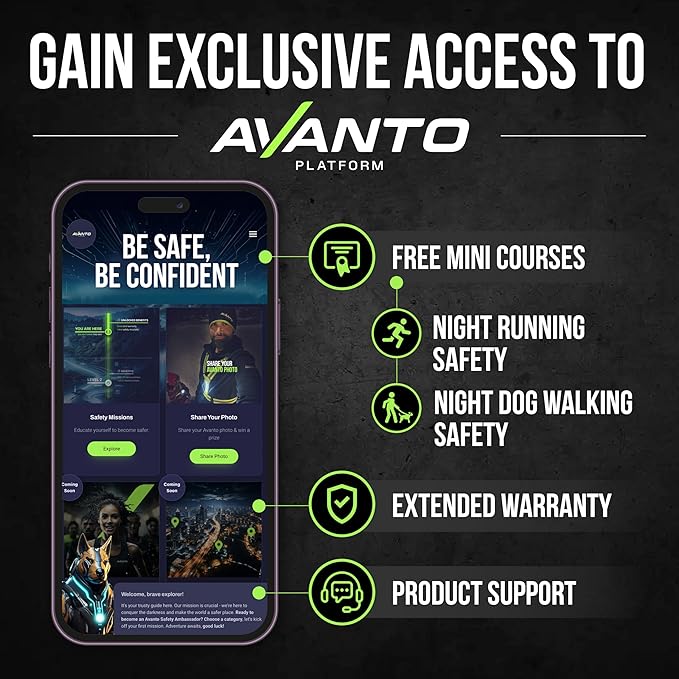 AVANTO SOLX1 Pro Chest Light, USB-C Smart Running Lights with Safety Courses, Black