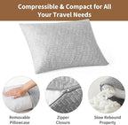 Travel Pillow Breathable Cover, Compressible Memory Foam Pillow Medium Firm for Travel Airplane Car Hiking Camping Outdoor