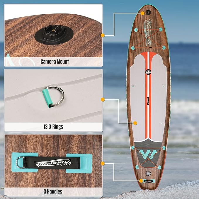 11'6"x35"x6" Wood Grain Stand Up Paddle Board Inflatable, Portable SUP Paddleboard with Complete Accessories, Camera Mount and 10L Dry Bag,Extra Wide Blow Up Paddle Board for Adults Youth Family