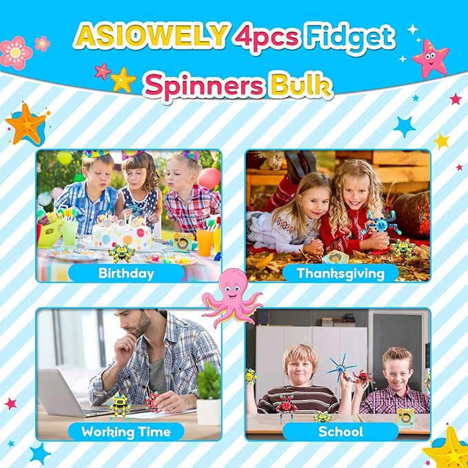 Transformable Fidget Spinner Toys for Kids and Adults,4 Pcs Sensory Toy for Boys Girl ADHD Stress Relief Toys,Fingertip Gyros Travel Toy Party Favors for Teens Birthdays Gifts Easter Present