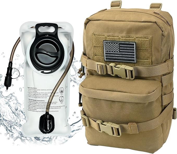 Tactical Mini Molle Hydration Pack,Molle Hydration Carrier with US Flag Water Resistant,Hydropack for Tactical Vest Backpack