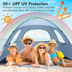 WhiteFang Beach Tent Anti-UV Portable Sun Shade Shelter for 3/4/6/8 Person, Extendable Floor with 3 Ventilating Mesh Windows Plus Carrying Bag, Stakes and Guy Lines