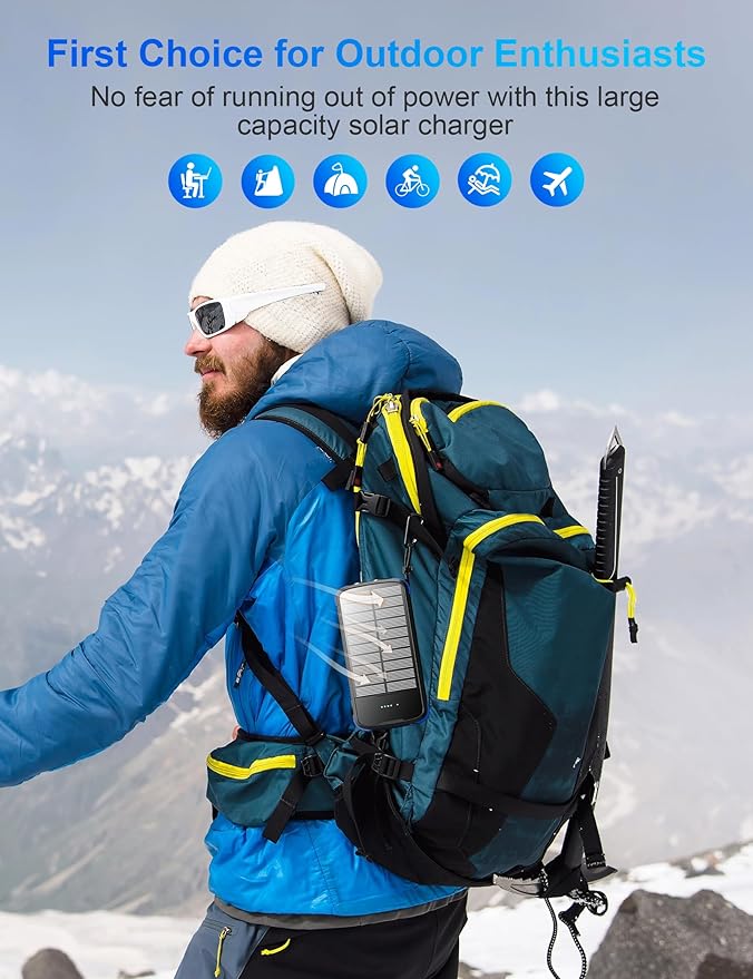 Solar Charger Power Bank, 40000mAh Portable Charger PD 20W Fast Charging Solar Power Bank Built in 4 Cables and USB-C in/Output, Camping Essentials External Battery Pack with Flashlights