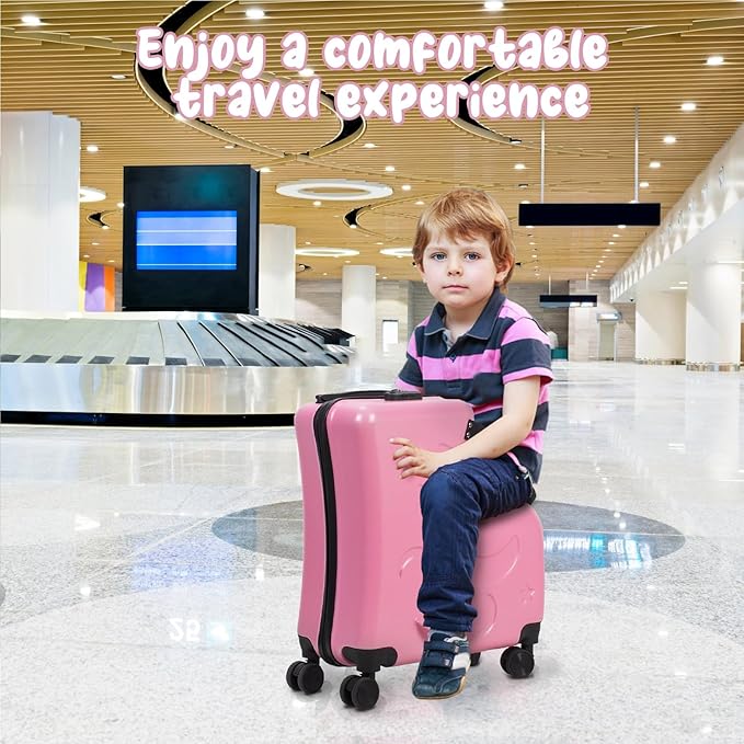 Kids Ride On Suitcase with Wheels, Scooter Luggage for Toddlers Travel, Durable Children's Suitcase for Boys & Girls Ages 2-15 Years Pink