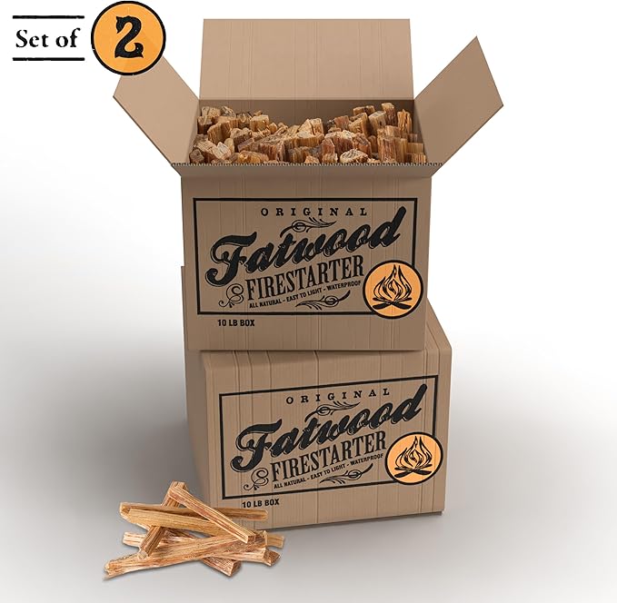 Fatwood Fire Starter Sticks 10-lb Box 2-Pack - Indoor or Outdoor All Natural Pine Fire Starters for Campfires, Fireplace, Firepit, Wood Stove, or BBQ Grill - Kindling Wood Firewood by Pure Garden