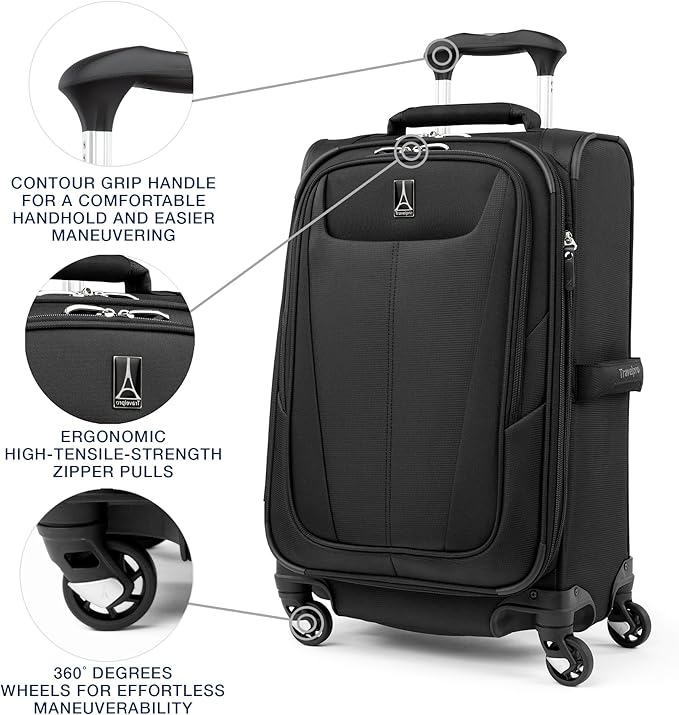 Travelpro Maxlite 5 Softside 2pc Set Expandable Carry On Luggage with 4 Spinner Wheels/Soft Underseat Tote, Lightweight Suitcase, Men and Women, Black