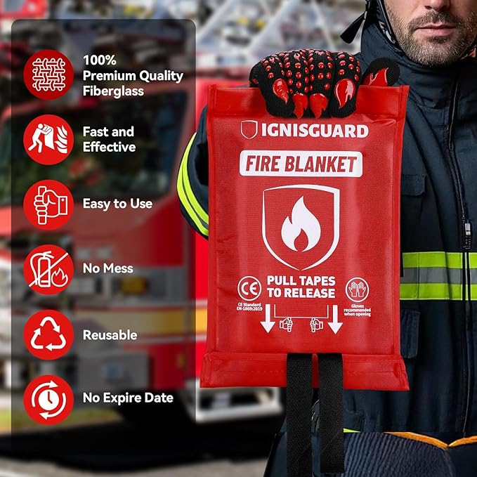 Emergency Fire Blanket for Home and Kitchen, 2-Pack 40"x40", Fiberglass Fire Blankets Emergency for Home BBQ Grill Camping Car Office Warehouse Picnic Fireplace Fireproof Survival Safety