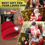 LED Beanie Hat with Light, USB Rechargeable LED Headlamp, Gifts for Men, Him, Husband, Boyfriend,Gifts for Dad, Husband, Father, Red
