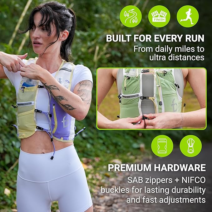 FlipBelt Tahoe Hydration Vest – Ultralight Running Vest for Men & Women – Includes Two 500ml Soft Flasks – Trail, Marathon, and Long-Distance Race Pack