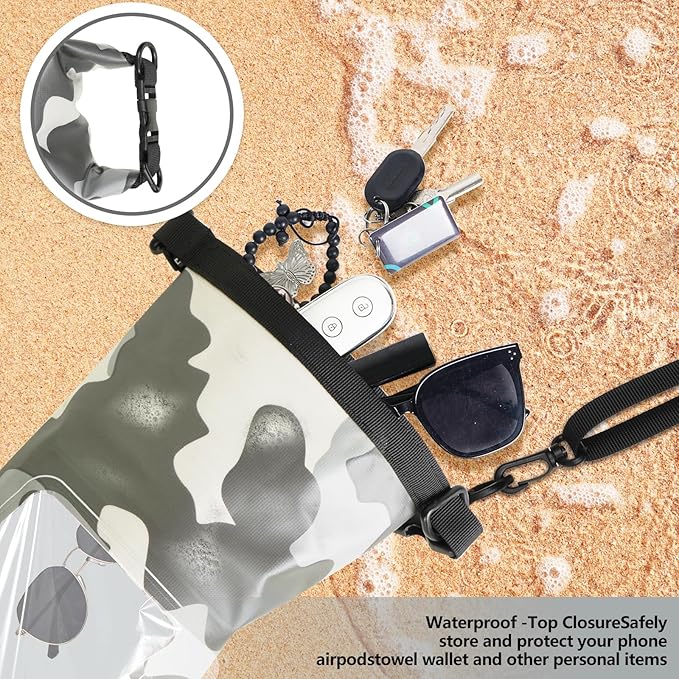 IP68 Waterproof Dry Bag, 2L - Roll Top Waterproof Pool Bag，Dry Bags for Kayaking Waterproof-w/Phone Pouch,Large Waterproof Phone Pouch,Boating & Kayak Accessories Camping (Gray 2L)