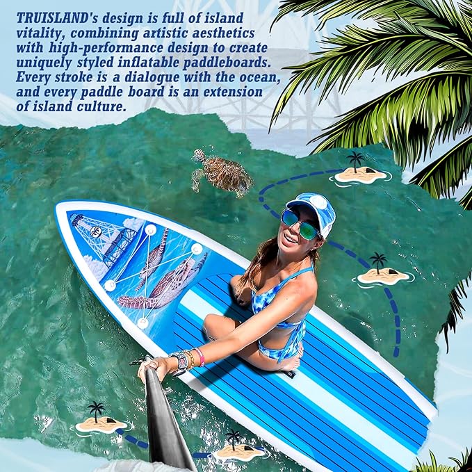 TRUISLAND Inflatable Paddle Board, Stand Up Paddle Board with Backpack, Non-Slip Thickened Deckpad, Waterproof Phone Case, Leash, Paddle, Hand Pump