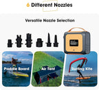 Zetta 138 SUP Pump 20PSI High Pressure Paddle Board Pump Quick Portable SUP Air Pump,Auto-Off &12V DC Car,6 Nozzles for for Inflatable Stand up Paddle Boards,Boats,Inflators