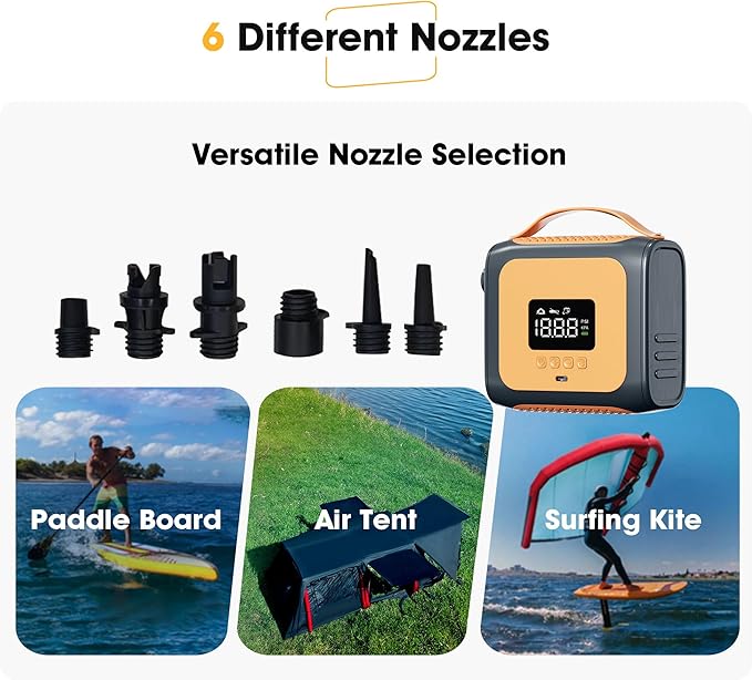 Zetta 138 SUP Pump 20PSI High Pressure Paddle Board Pump Quick Portable SUP Air Pump,Auto-Off &12V DC Car,6 Nozzles for for Inflatable Stand up Paddle Boards,Boats,Inflators