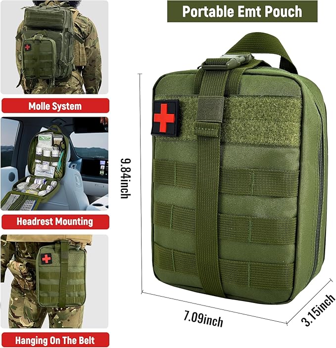 Survival First Aid Kit, MOLLE Medical Pouch Tactical First Aid Kit for Home, Car, Hiking, Travel, Camping, ArmyGreen