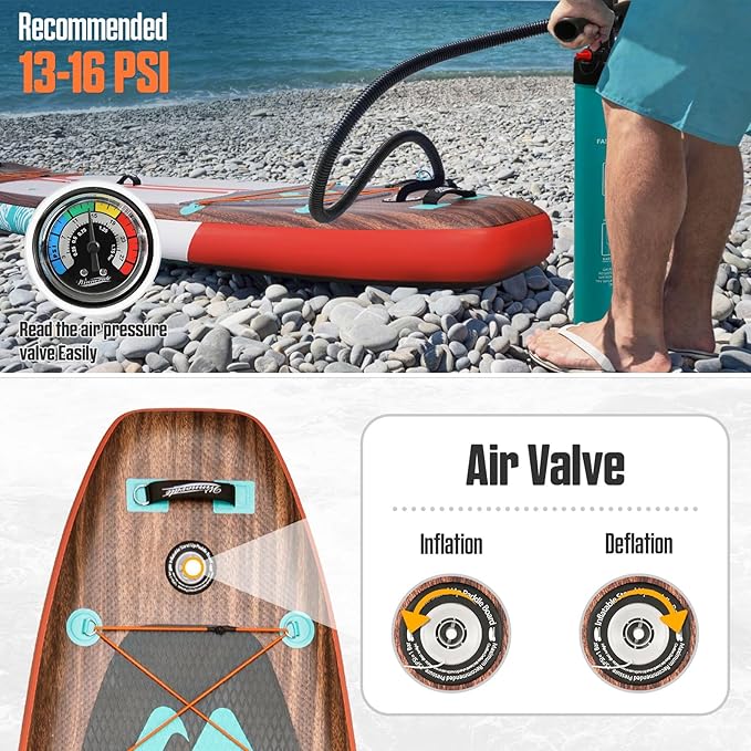 11'6"x35"x6" Wood Grain Stand Up Paddle Board Inflatable, Portable SUP Paddleboard with Complete Accessories, Camera Mount and 10L Dry Bag,Extra Wide Blow Up Paddle Board for Adults Youth Family