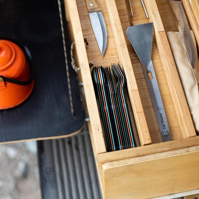 FULL WINDSOR - MAGWARE Magnetic Camping Cutlery Set - Travel Utensils for Camping, Cooking, and Outdoor Dining - Knife, Fork & Spoon - Portable Silverware with Pouch - Multicolor (15 PCS)