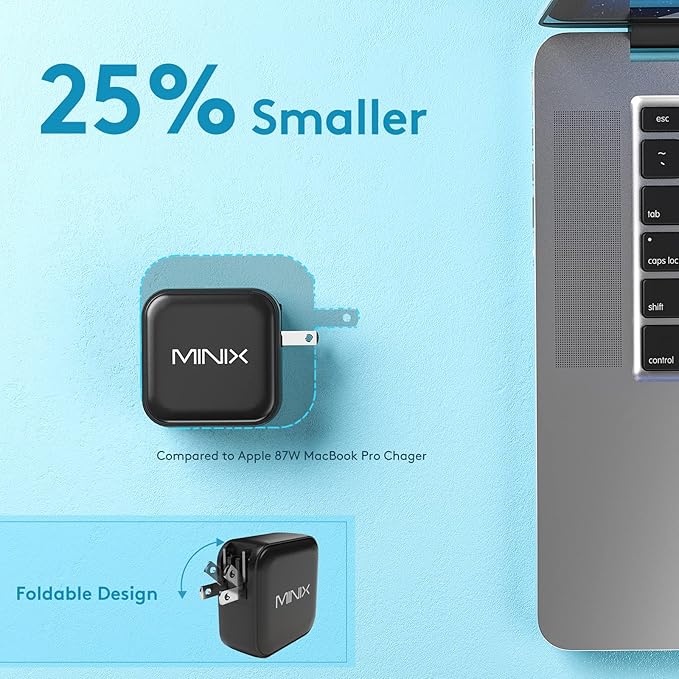 MINIX NEO P3 100W Turbo 4-Port GaN Wall Charger, 3 x USB C port Fast Charging Power Adapter(Max 100W/20W), 1 USB-A (Max 18W). Compatible with MacBook Pro Air, iPad Pro, iPhone 17/16 Pro Max,Galaxy S23