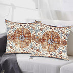 Outdoor Waterproof Pillow Covers - 20x20 Inch Set of 2 Bohemian Vintage Carpet Pattern Pillow Covers in Brown and Blue Ethnic Design for Decorative Farmhouse, Couch, Garden, Balcony