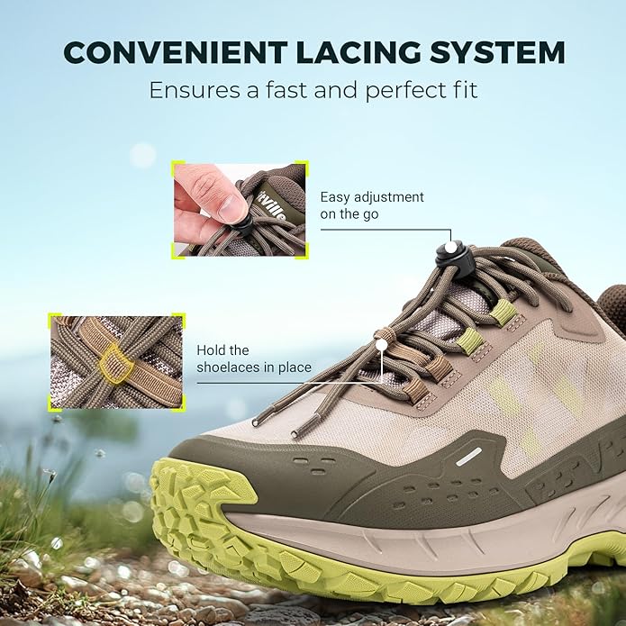 FitVille Men Waterproof Hiking Shoes Extra Wide Walking Shoes Slip-Resistant Trekking Trainers All-Terrain Quick Lace Sneakers for Travel, Camping, Running