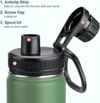 koodee Insulated Water Bottle, 18 oz Stainless Steel Double Wall Vacuum Wide Mouth Sport Bottle with Leakproof Spout Lid (Grass Green)